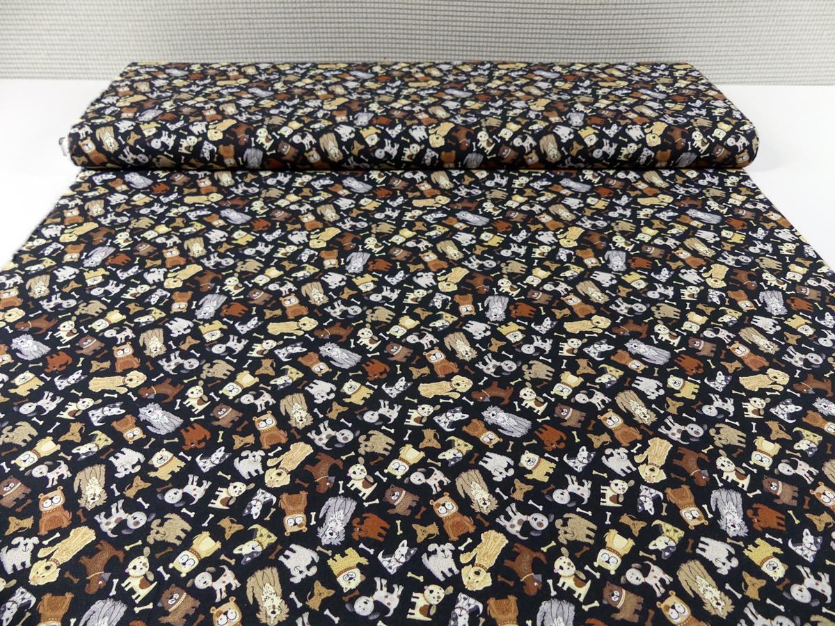 mini Hunde schwarzer Hintergrund Patchworkstoff